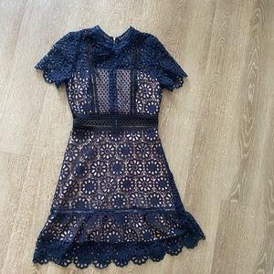 AQUA Navy Blue/Black Floral Lace Crochet Dress S